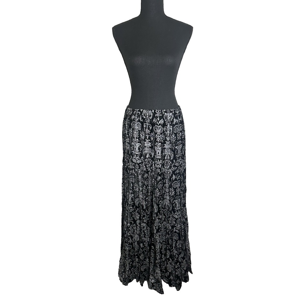 Double D Ranch Wear LARGE Black Silver Velvet Pull On Tiered Maxi Romantic Skirt - Picture 2 of 14